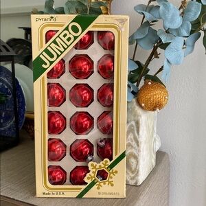 Vintage In Box Pyramid Red Glass Ornaments Set of 18
